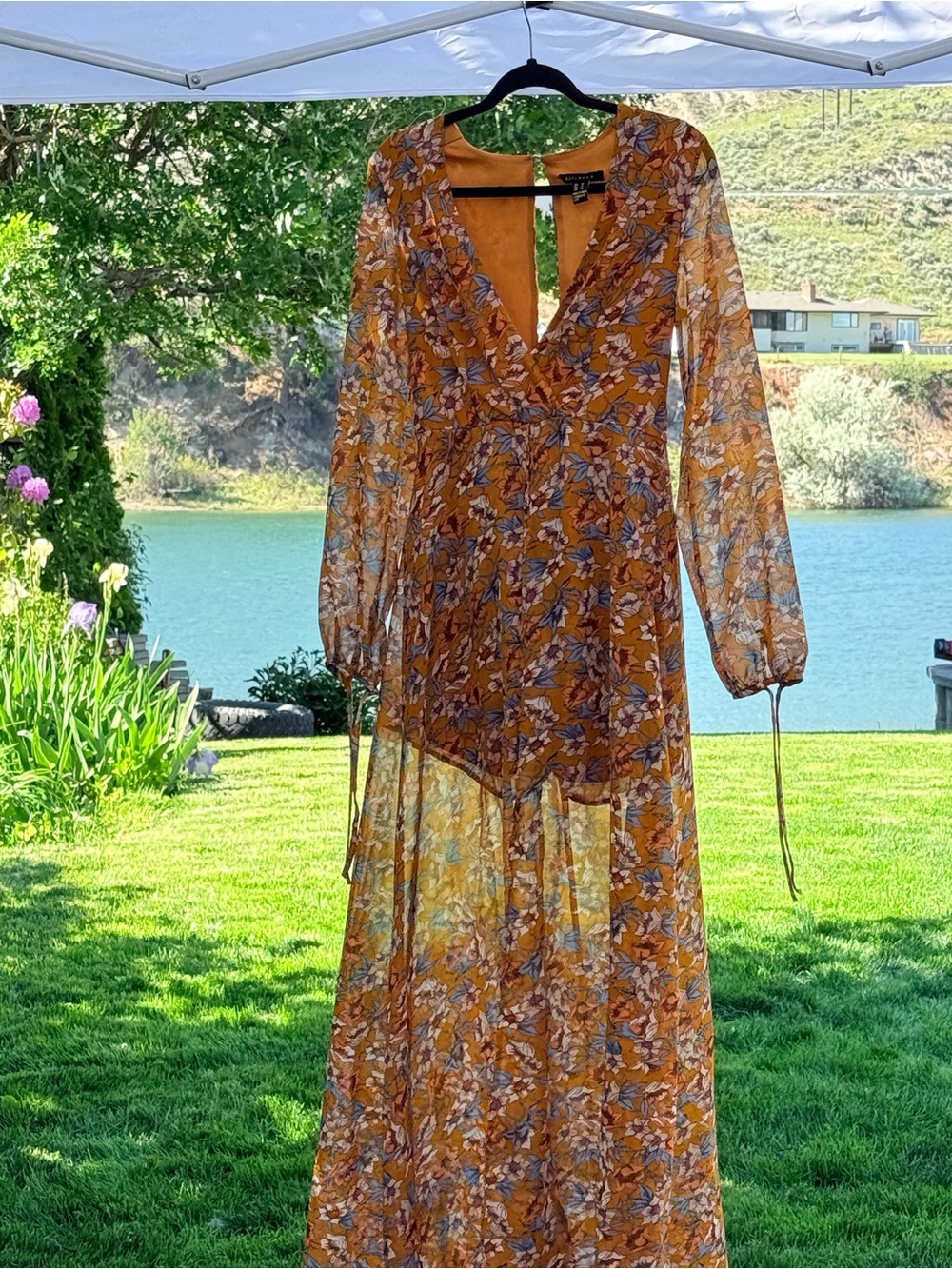 Floral Mustard Long Sleeve Maxi Romper Shorts Dress
